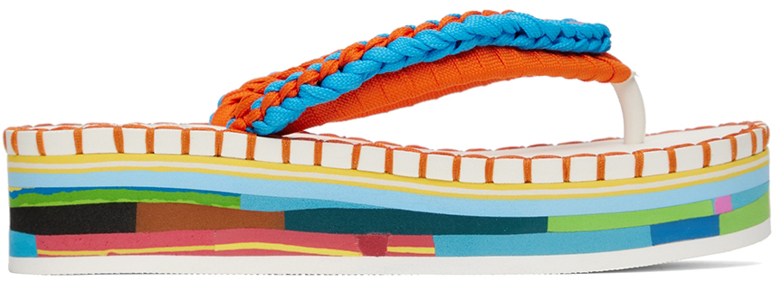 Chloé White & Orange Ocean Sole Edition Lou Flip Flops In 9ap Orange - Blue 1