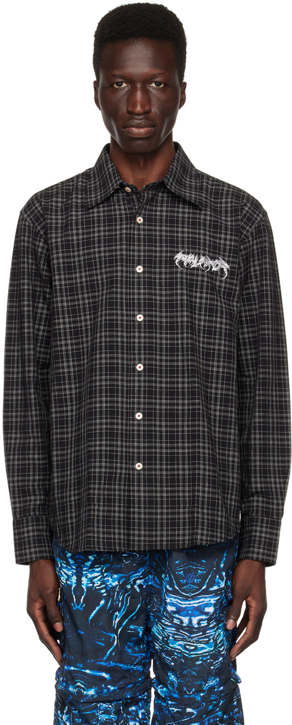 Palmer Black Embroidered Shirt In Black Check