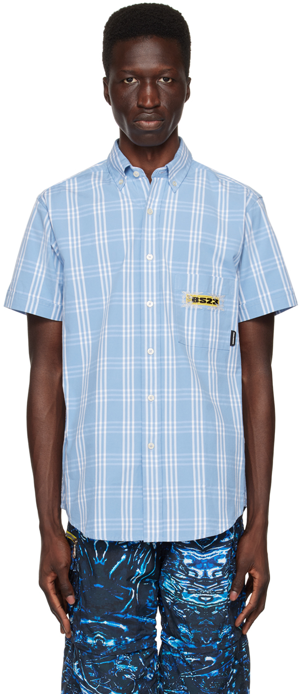 Palmer Blue Embroidered Shirt In Blue Check