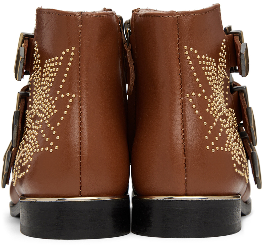 Chloé Kids Tan Studded Ankle Boots In 370 Ginger