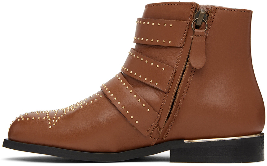 Chloé Kids Tan Studded Ankle Boots In 370 Ginger