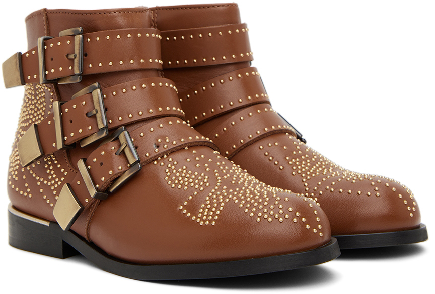 Chloé Kids Tan Studded Ankle Boots In 370 Ginger