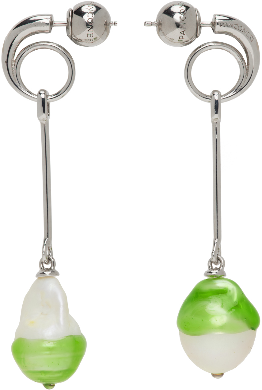 Silver & Green Single Resin Earring SSENSE Men Accessories Jewelry Earrings Hoop 