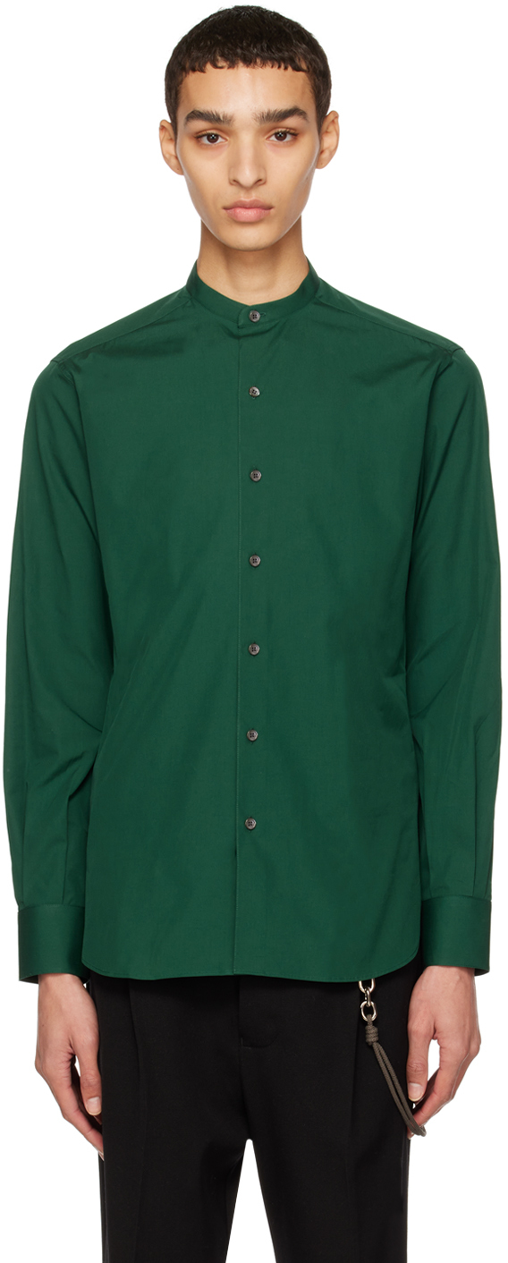 Sébline Eton Grandad-collar Cotton-poplin Shirt In Green