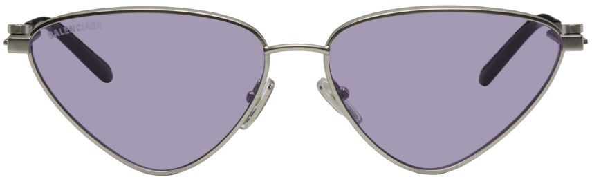 Balenciaga Silver & Purple Cat-Eye Sunglasses