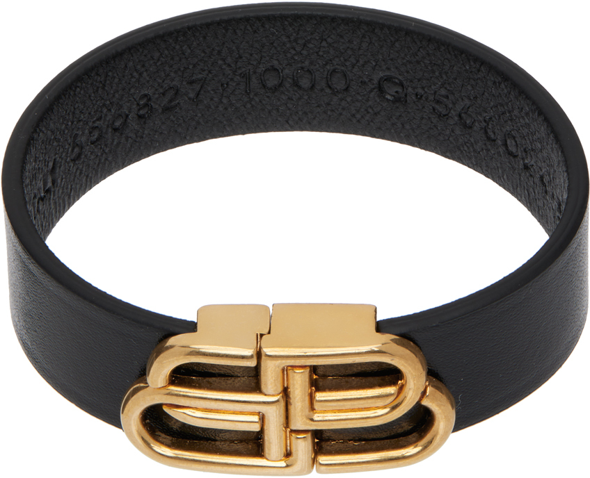 BALENCIAGA BLACK & GOLD THIN BB BRACELET