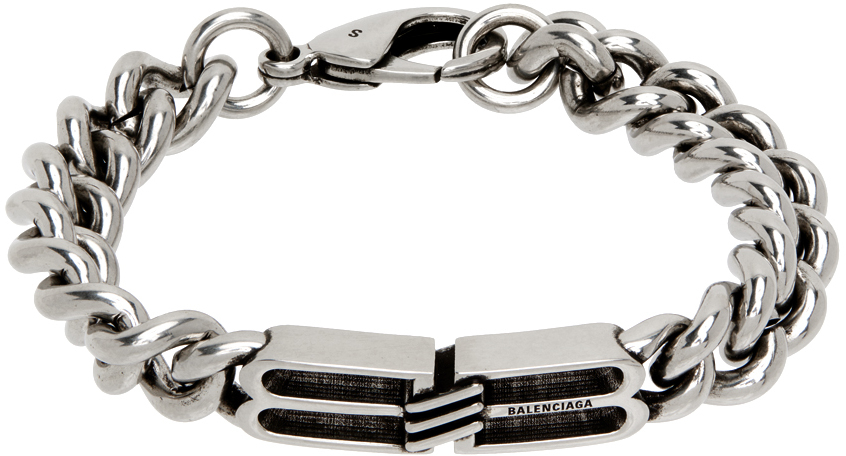 Balenciaga: Silver BB Icon Gourmette Bracelet | SSENSE Canada