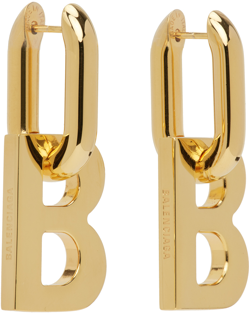Balenciaga Gold Xs B Chain Earrings In 0027 Shiny Gold