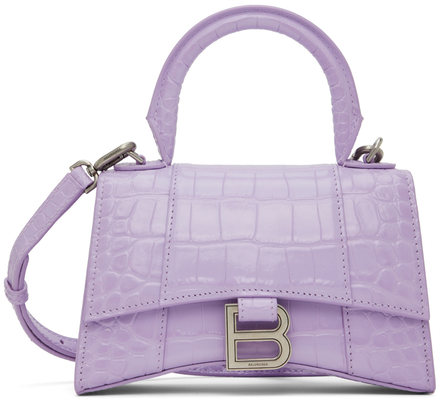 Balenciaga Hourglass Top Handle XS Crocodile Embossed Lilac in Calfskin  Leather with Silvertone  US