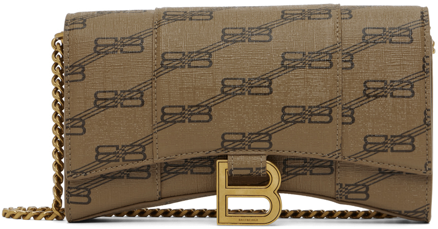 Balenciaga Brown Monogram Hourglass Wallet Chain Bag