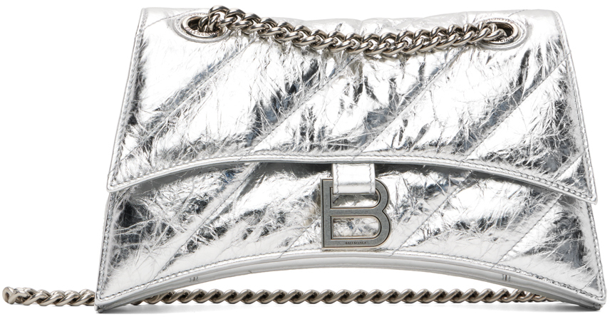 Balenciaga Crush S Quilted Creased-leather Shoulder Bag In 8110 Silver