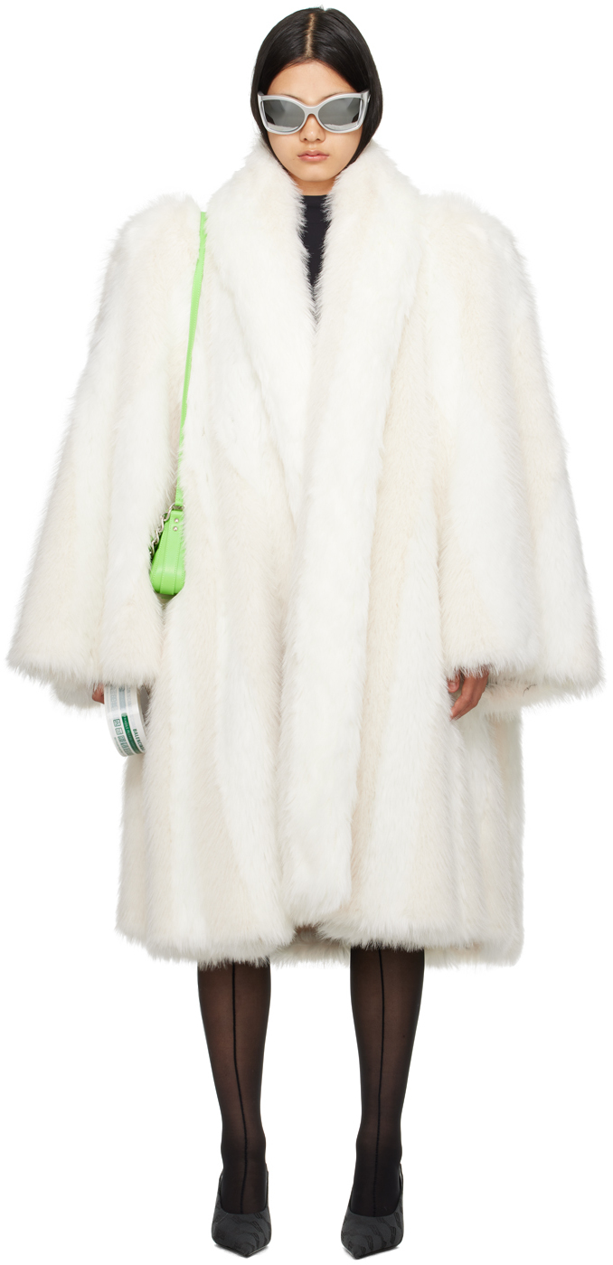 White A-Line Faux-Fur Coat