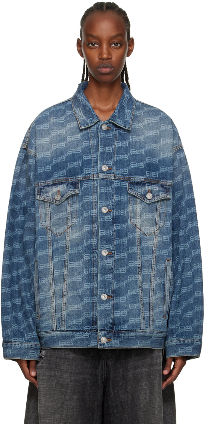 Balenciaga: Blue BB Monogram Denim Jacket SSENSE