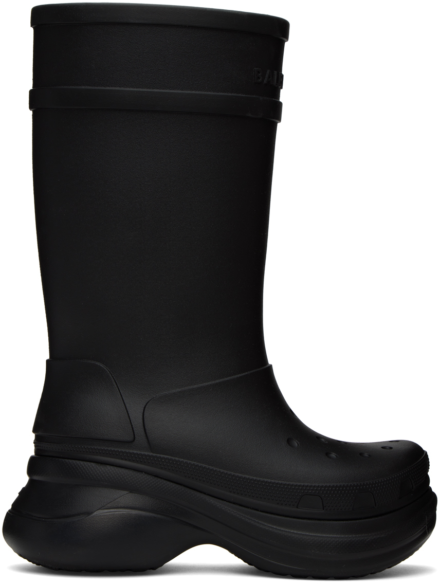 Balenciaga Black Crocs Edition Rubber Mid-Calf Boots