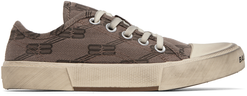 Balenciaga Paris Bb Monogram Low-top Sneakers In 2298 Mink Grey/beige