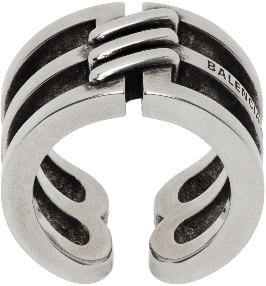Balenciaga Silver 'bb' Icon Ring In 0911 Antique Silver | ModeSens