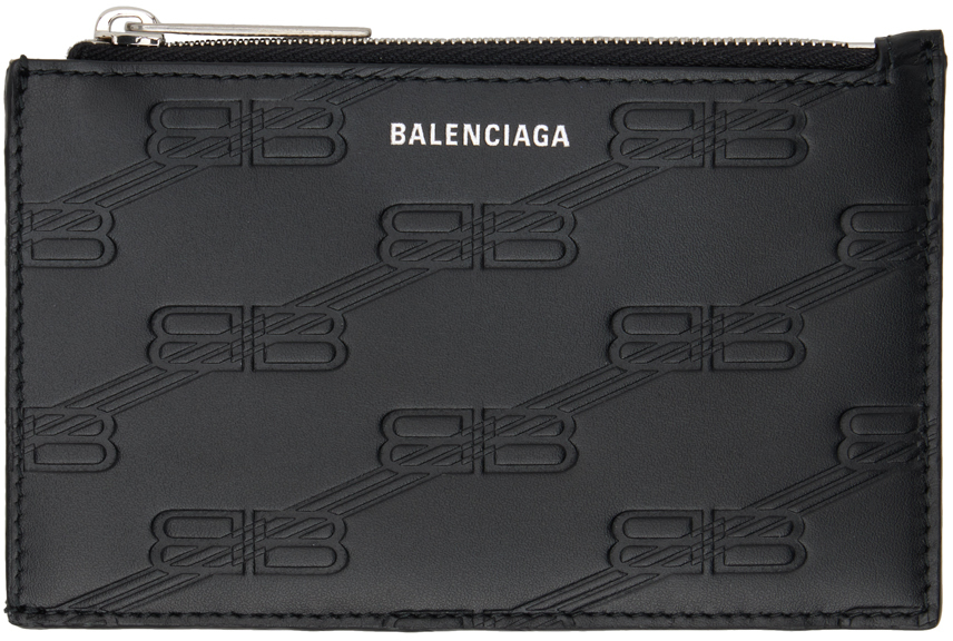 BALENCIAGA BLACK EMBOSSED MONOGRAM LONG CARD HOLDER
