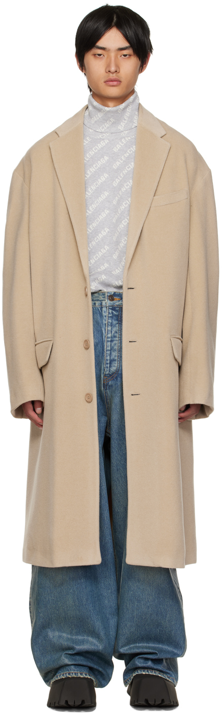 Shop BALENCIAGA 2022-23FW Men's reversible trench coat in beige