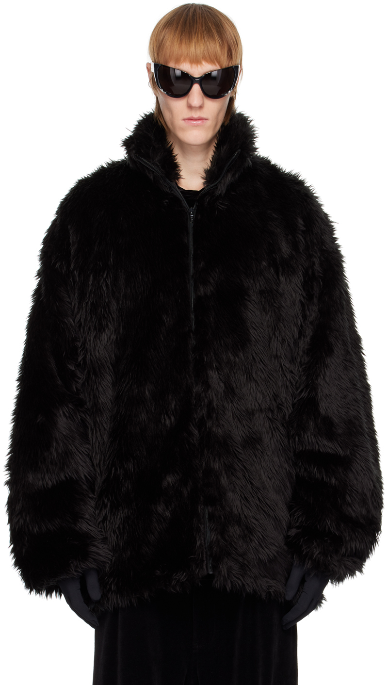 Balenciaga: Black Faux-Fur Jacket |