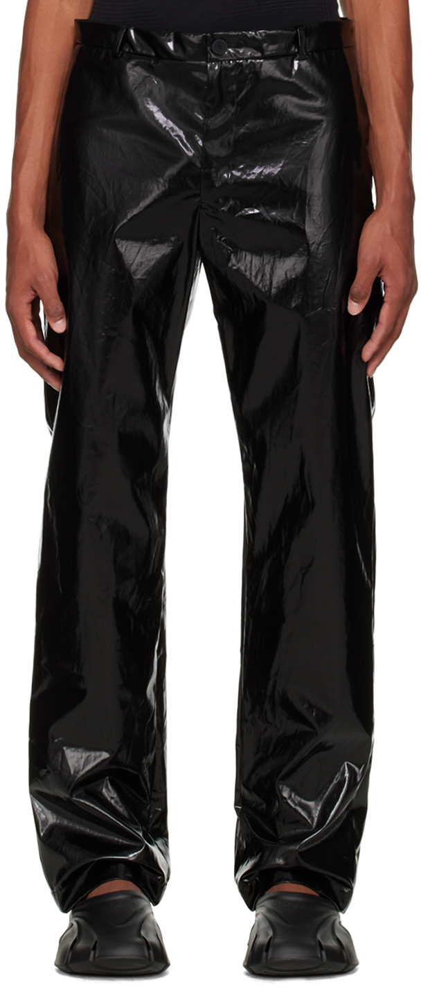 Balenciaga: Black Crinkled Trousers   SSENSE