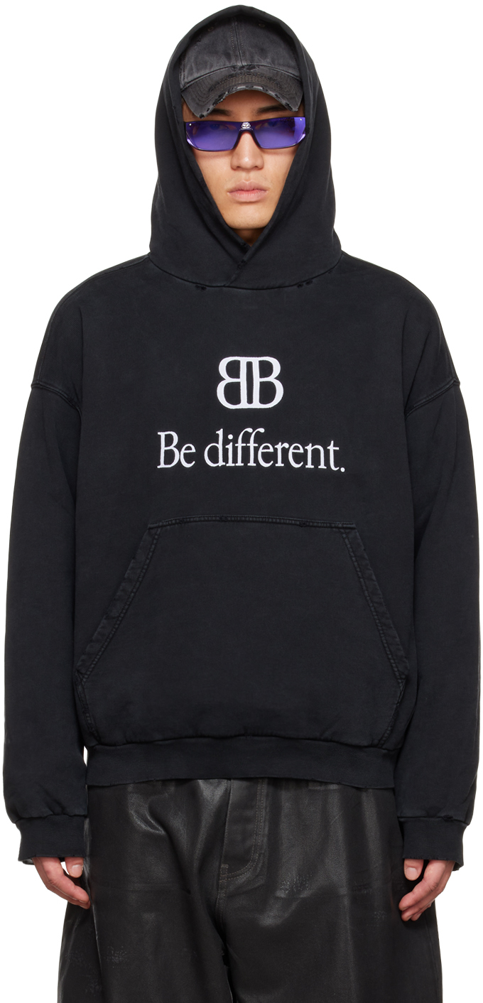 Balenciaga: Black Embroidered Hoodie | SSENSE