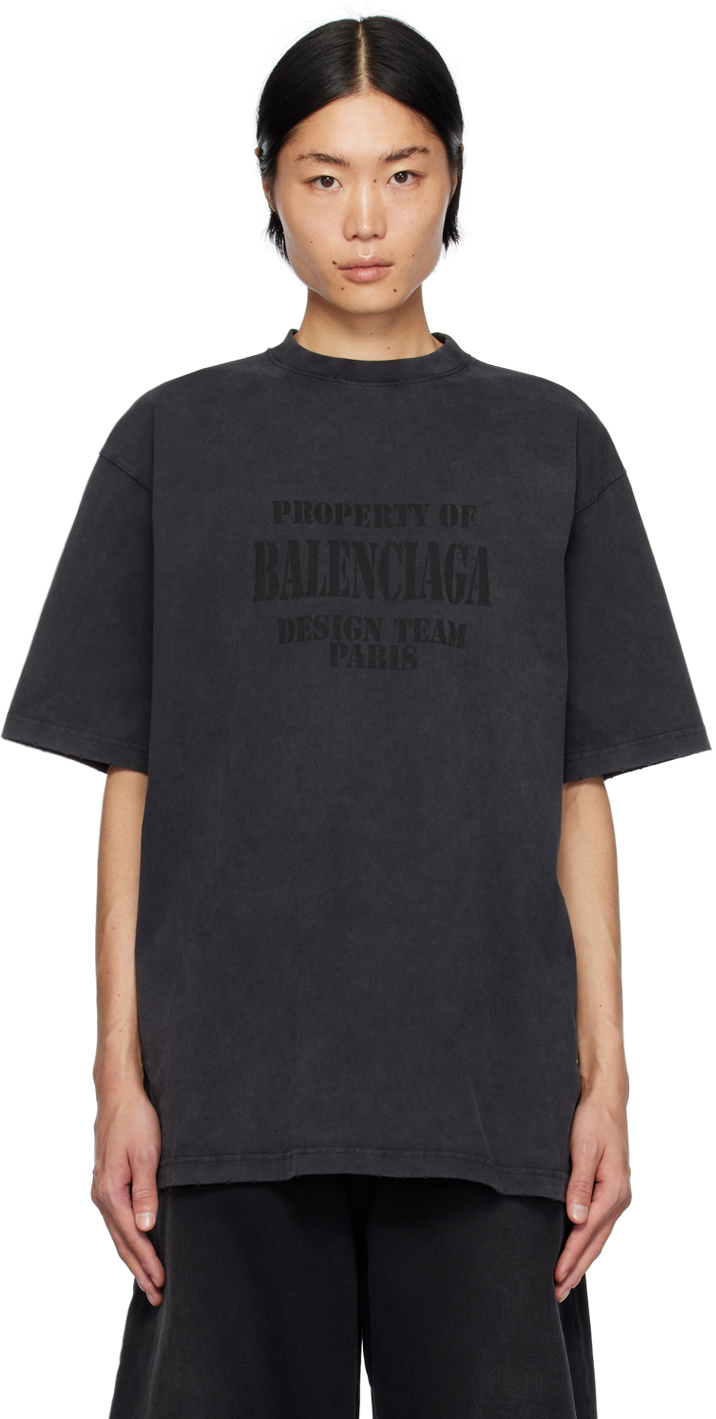 Balenciaga Grey Printed T-shirt In 1055 Washed Black