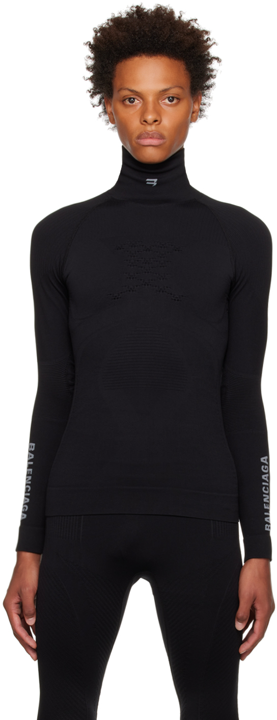 Balenciaga: Black Sporty B Highneck Athletic Long Sleeve T-Shirt | SSENSE