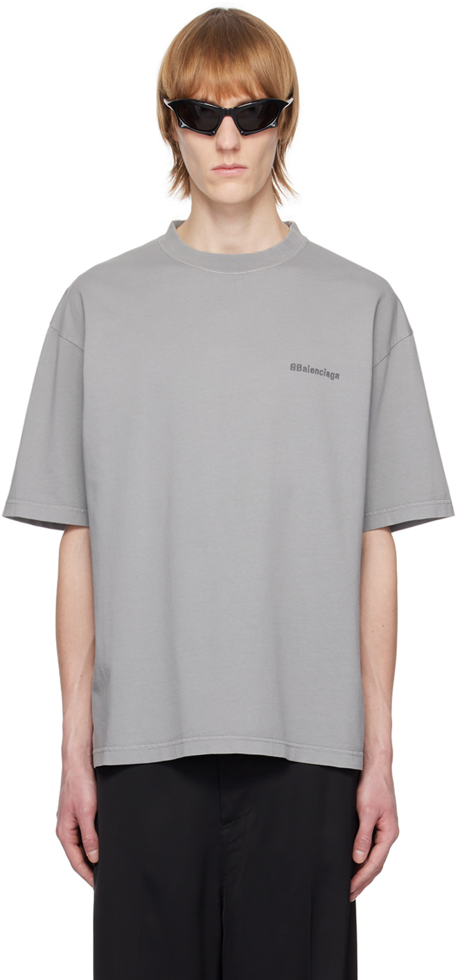 Balenciaga Grey Logo Print Cotton Oversized TShirt M Balenciaga  TLC