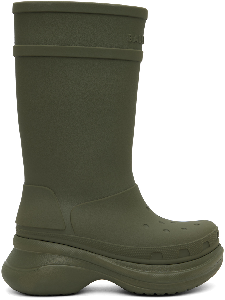 Balenciaga: Khaki Crocs Edition Boots | SSENSE UK