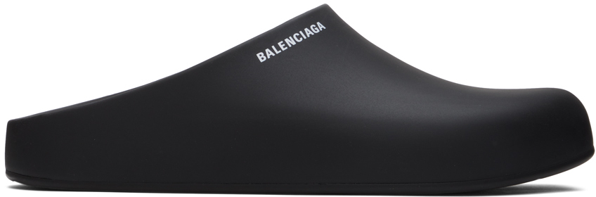 Shop Balenciaga Black Pool Slide Clogs In 1090 Black / White