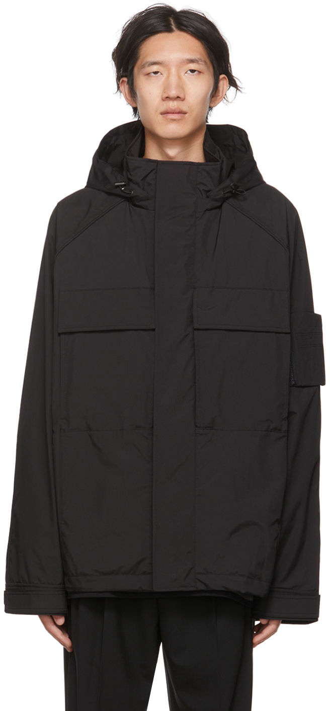 Juun.J: Black Polyester Jacket | SSENSE Canada