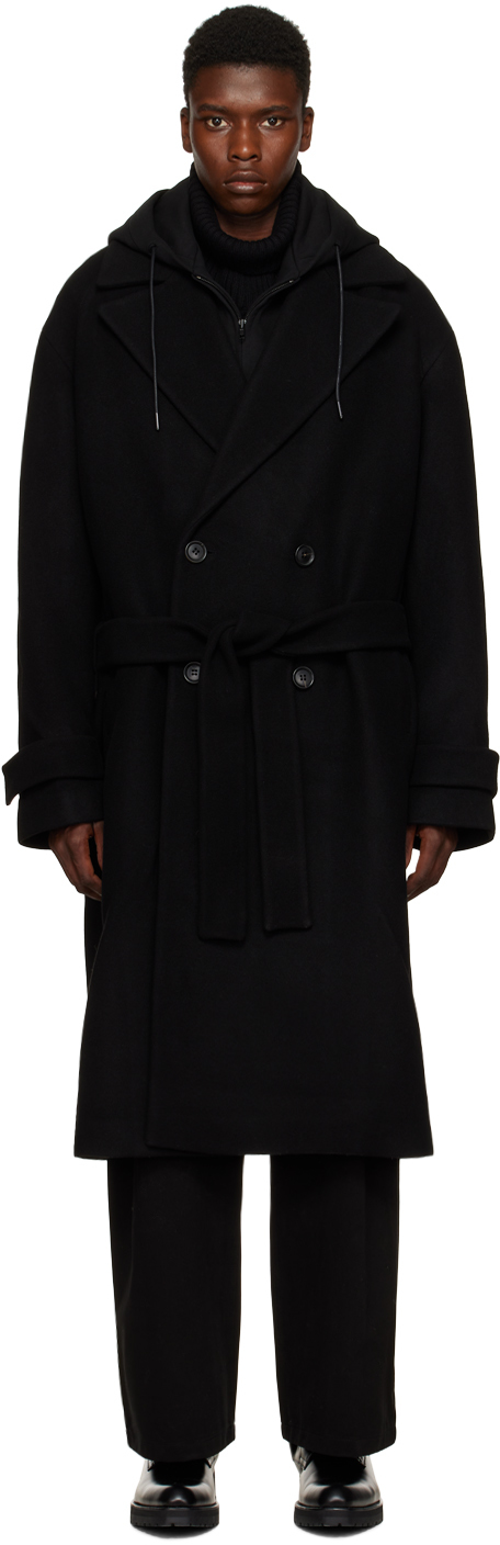 Juun.J Black Hoodie Maxi Coat