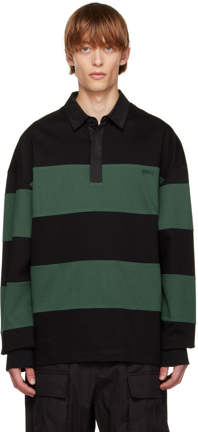 Juun.J Black & Green Striped Polo