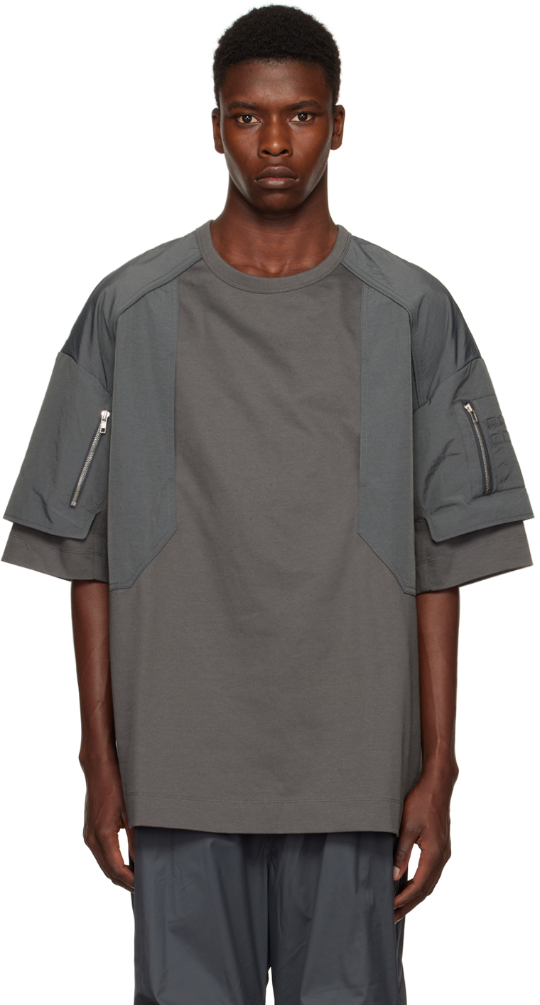 Gray Paneled T-Shirt by Juun.J on Sale