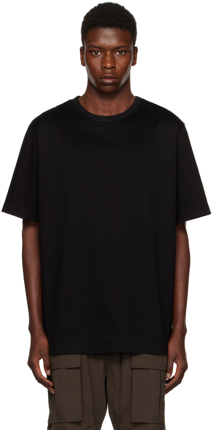 Black Graphic Overfit T-Shirt by Juun.J on Sale