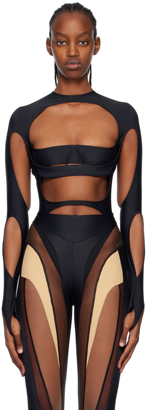 SSENSE Women Clothing Tops Bodies Black Cutout Bodysuit 