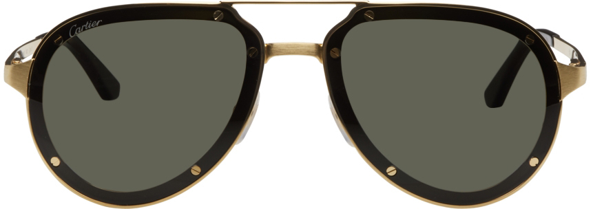 Cartier Gold 'Santos de Cartier' Aviator Sunglasses