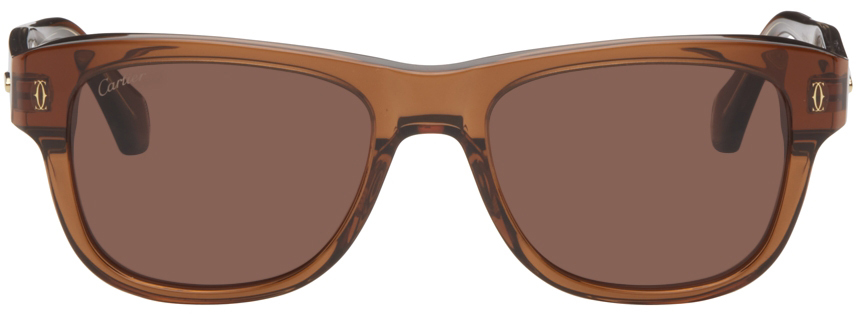 Cartier Brown 'C de Cartier' Rectangular Sunglasses