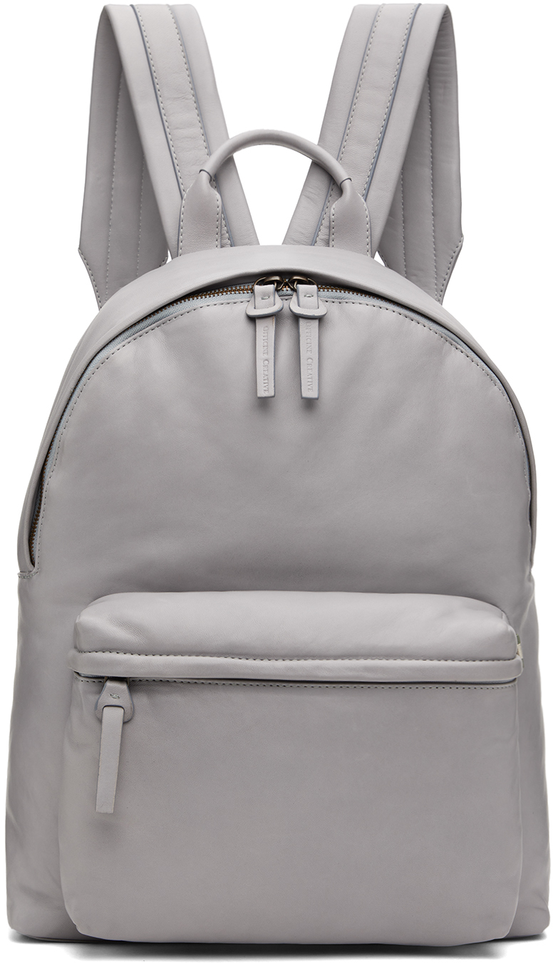 Officine Creative Gray Leather Backpack