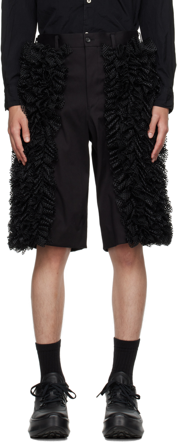 Shop Comme Des Garçons Homme Deux Black Ruffled Shorts In 1 Black X Black