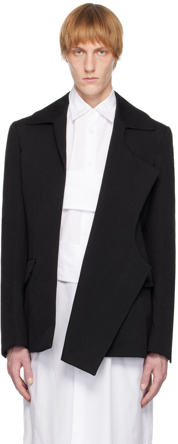 Comme des Garçons Homme Plus: Black Asymmetric Blazer | SSENSE