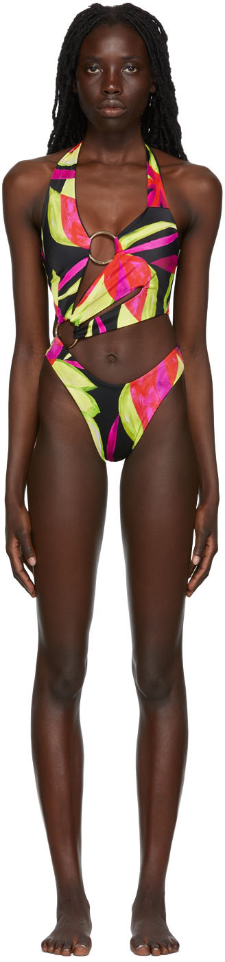 Louisa Ballou Sex Wax Asymmetric Print Swimsuit In Electric Pink Flower