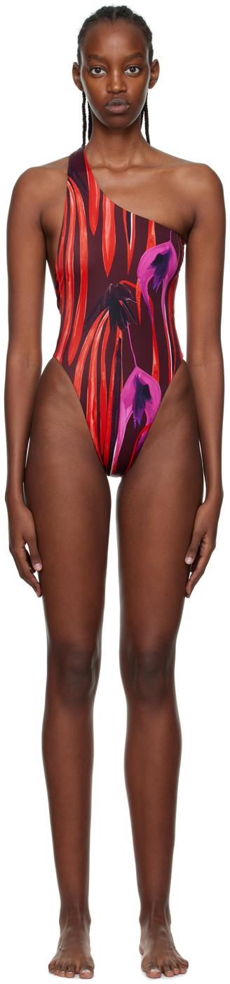 Louisa Ballou Red Plunge One-Piece Swimsuit