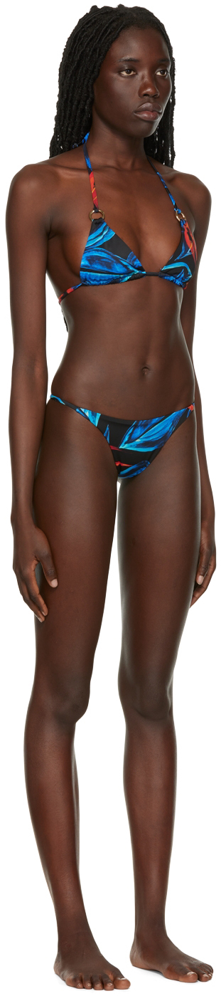 Louisa Ballou Blue Mini Ring Bikini In Night Blooming Flowe