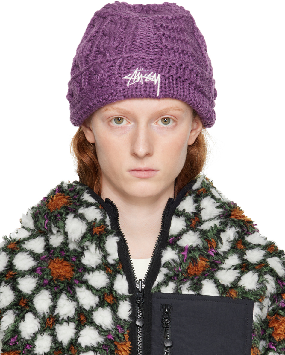 purple stussy beanie