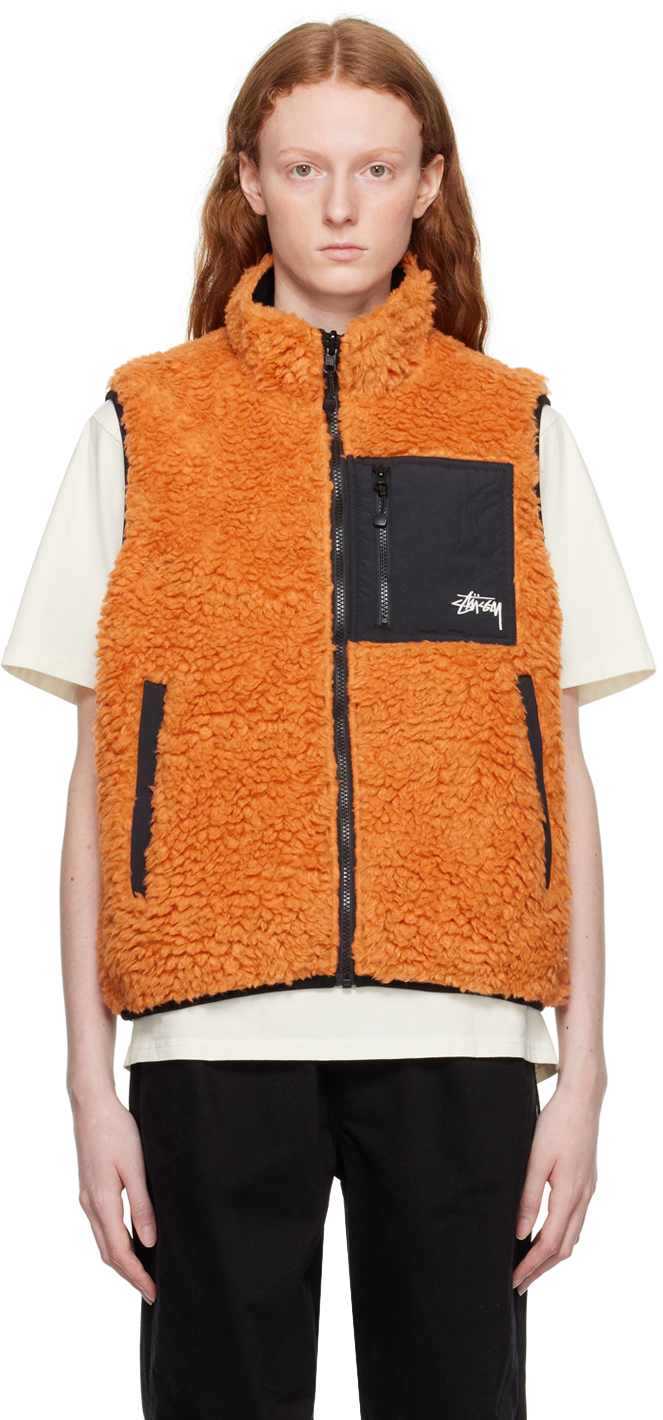 Orange Pocket Reversible Vest by Stüssy on Sale