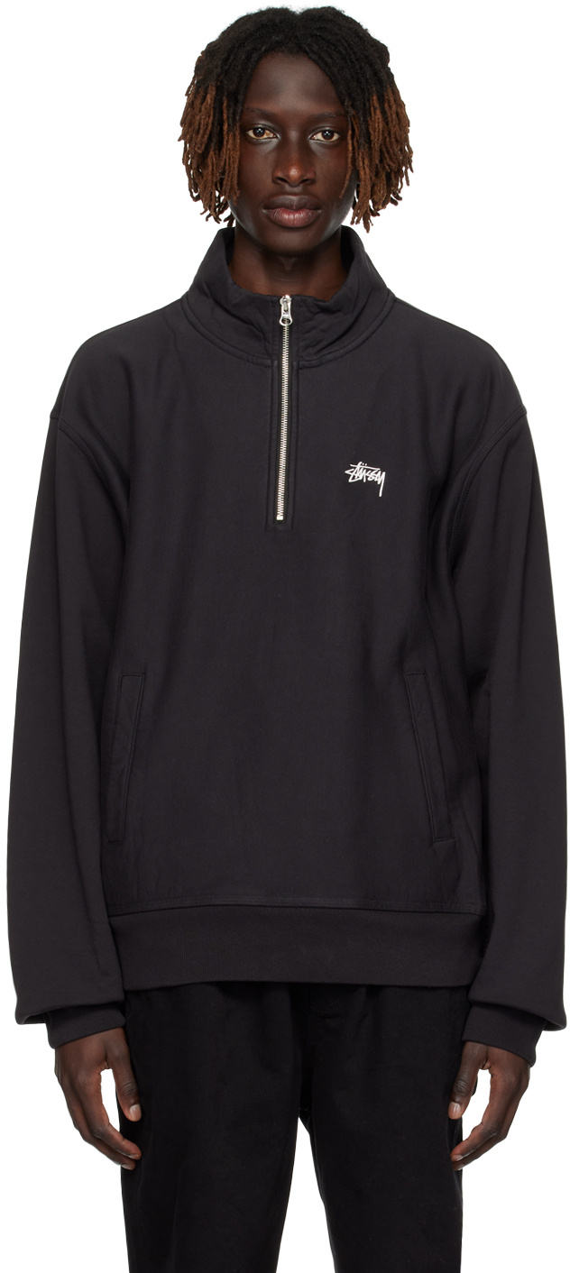 Stüssy: Black Half-Zip Sweater | SSENSE