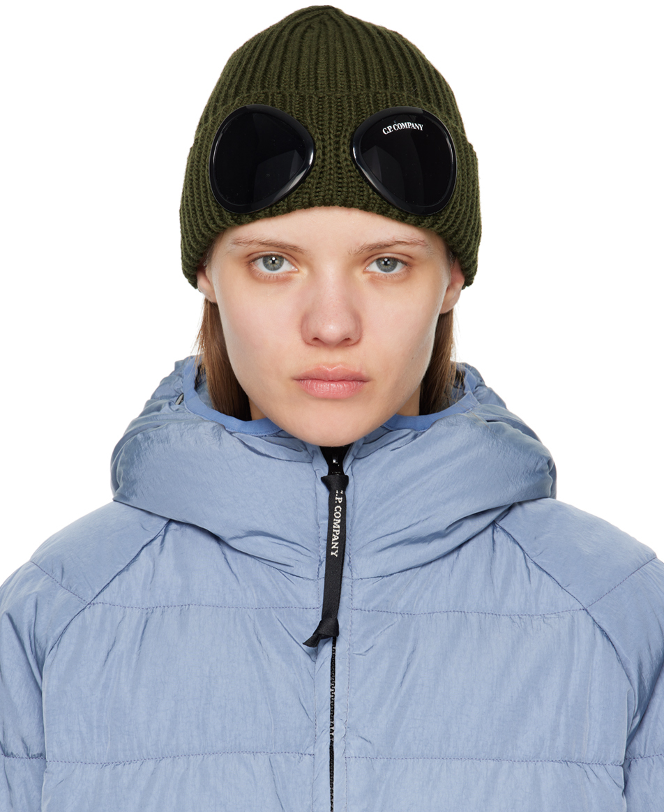 Shop C.p. Company Green Goggle Beanie In 683 Ivy Green