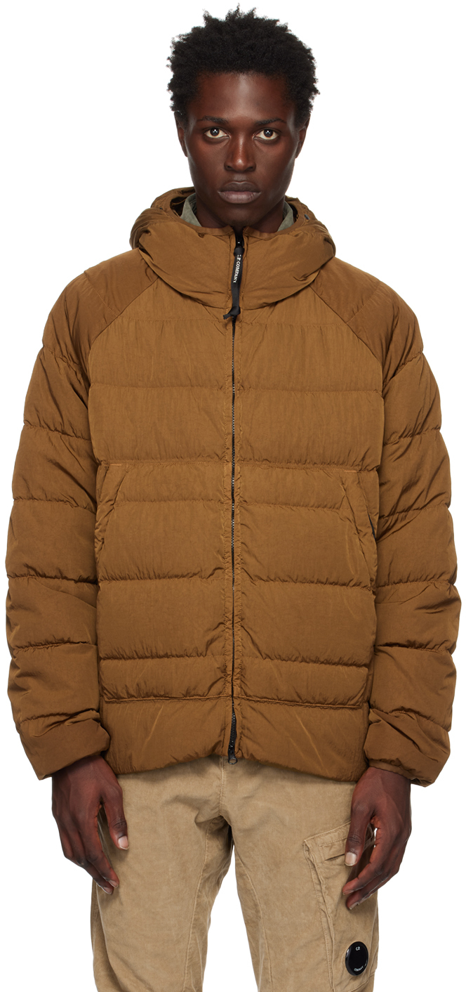 Brown Eco-Chrome R Goggle Down Jacket by C.P. Company on Sale