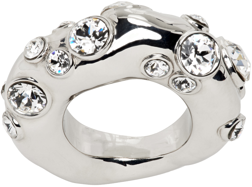 Dries Van Noten Silver Crystal Embellished Ring In 952 Silver